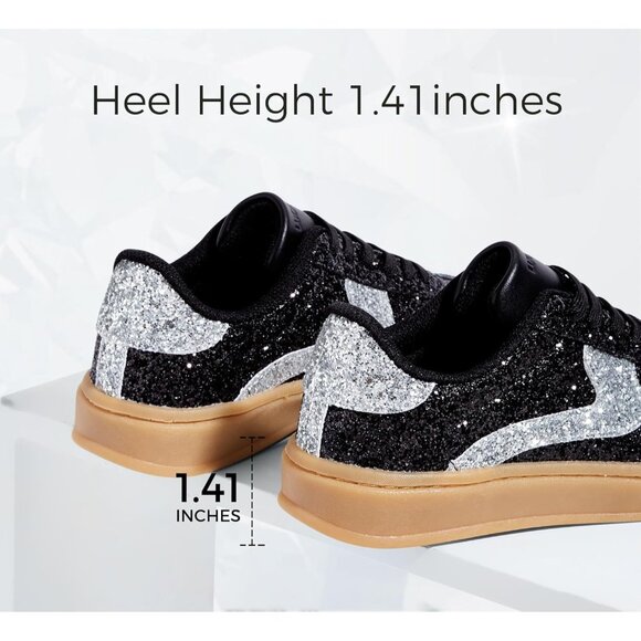 Lucky Step Women Black Sparkly Bling Shiny Dressy Bedazzled Bridal Sneakers - Picture 5 of 9